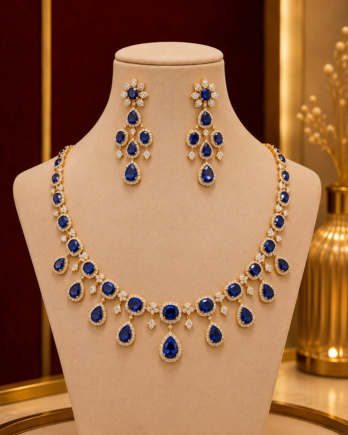 Fine sapphire and diamond necklace set