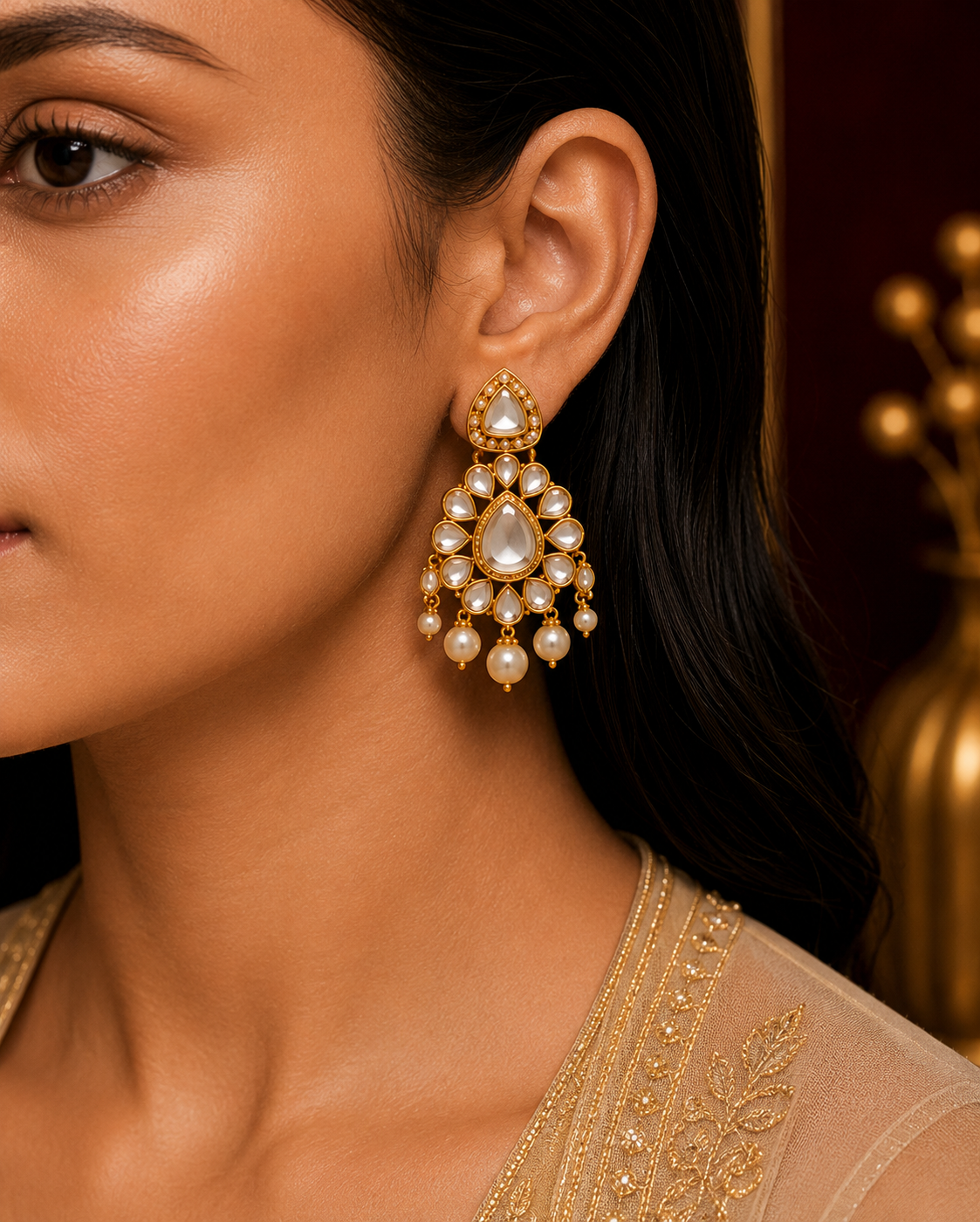 Kundan and Polki earrings
