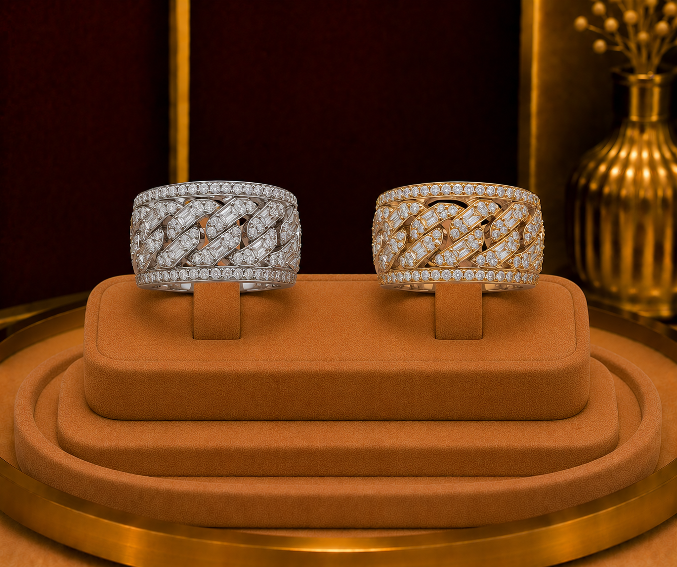 Iced diamond cuban band rings